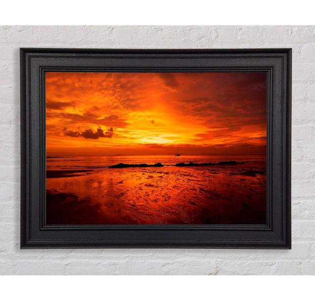 Stunning Beach Sunset Framed Print Wall Art House of Hampton Size: 100cm H x 141.4cm W x 8cm D, Format: Black Framed Paper on Productcaster.