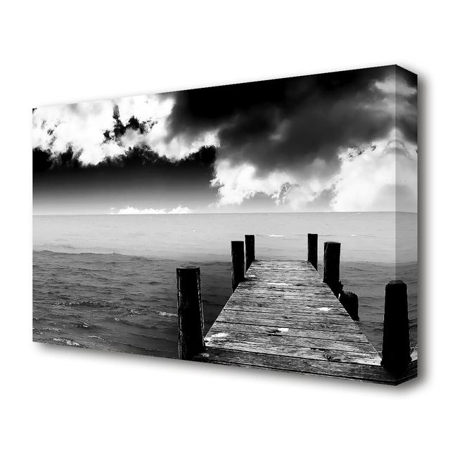 'Black And White Pier Sunset' - Wrapped Canvas Photographic Print East Urban Home Size: 35.6 cm H x 50.8 cm W on Productcaster.