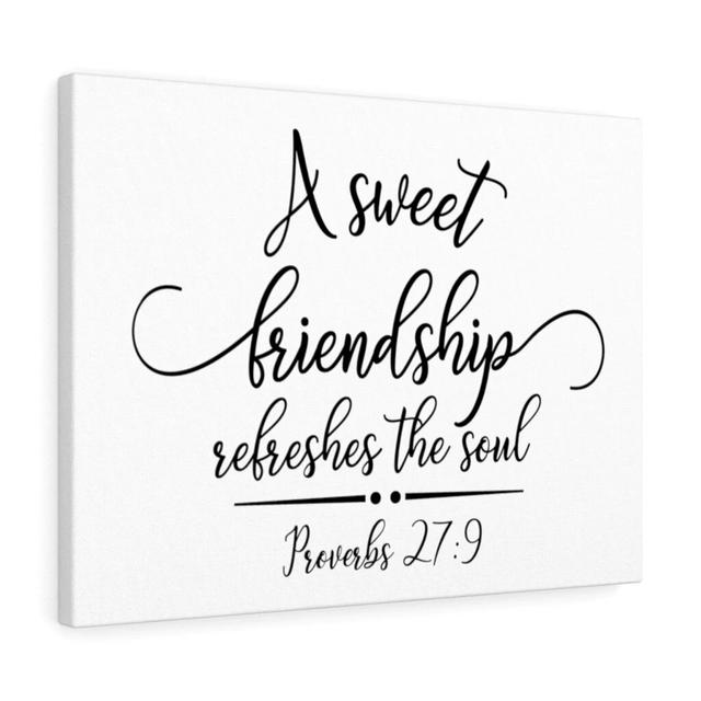 Sweet Friendship Proverbs 27:9 - Wrapped Canvas Typography Blue Elephant Size: 46cm H x 61cm W on Productcaster.