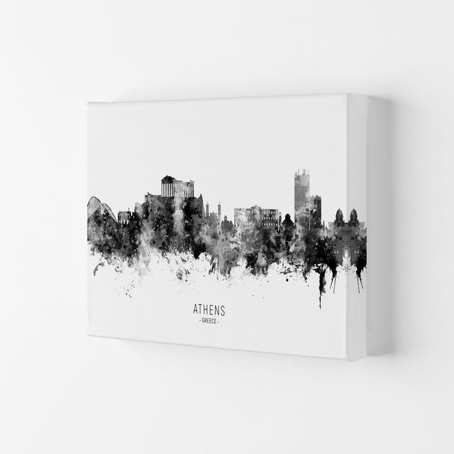 Athens Greece Skyline Black White City Name by Michael Tompsett - Print Latitude Run Format: Wrapped Canvas, Size: 59.4cm H x 84cm W x 4cm D on Productcaster.