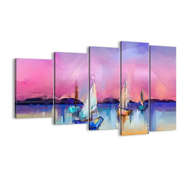 'Direction: Wide Waters' - 5 Piece Wrapped Canvas Graphic Art Print Ebern Designs Size: 100cm H x 150cm W x 1.8cm D on Productcaster.