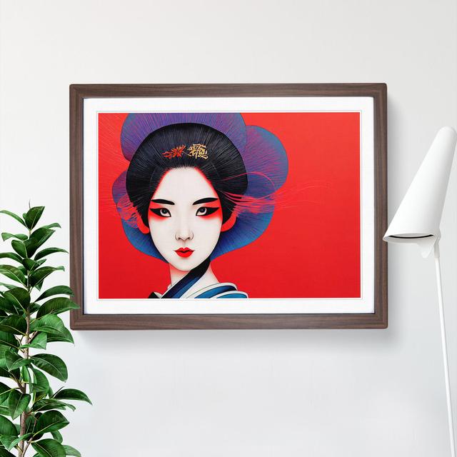 Intriguing Geisha - Picture Frame Painting Marlow Home Co. Frame Colour: Walnut, Size: 25cm H x 34cm W x 2cm D on Productcaster.