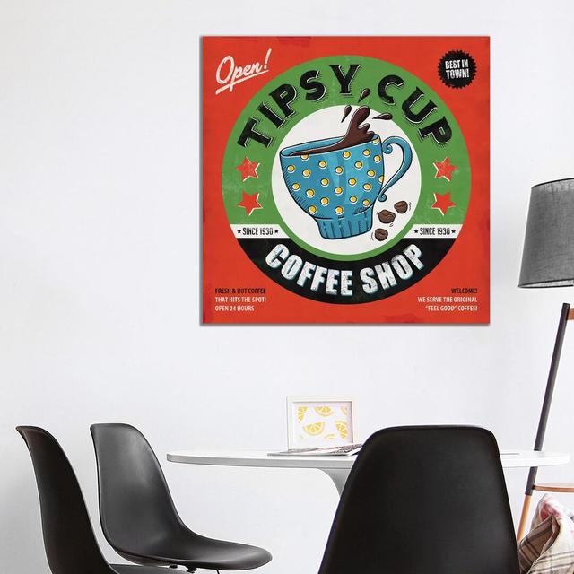 Tipsy Cup - Print on Canvas Corrigan Studio Format: Wrapped Canvas, Size: 93.98cm H x 93.98cm W x 1.91cm D on Productcaster.