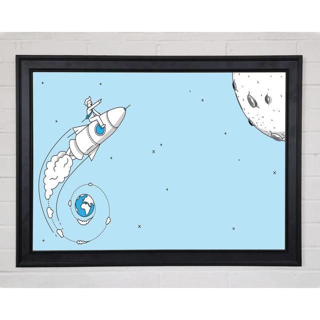 Rocket Ship To The Moon Space Framed Print Happy Larry Size: 21cm H x 29.7cm W x 1.5cm D on Productcaster.