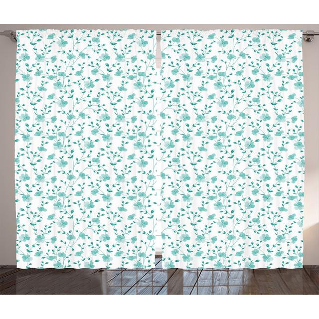 Rustikaler Vorhang, Muster mit Blumen Stem, Frühling, Pale Blue Teal weiß (Set of 2) East Urban Home Panel-Größe: 280 cm B x 260 cm T on Productcaster.