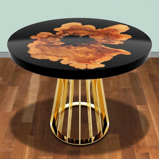 Amiata Round Dining Table Arditi Collection Table Top Colour: Vanilla, Size: 76 cm W x 76 cm L, Table Base Colour: Gold on Productcaster.