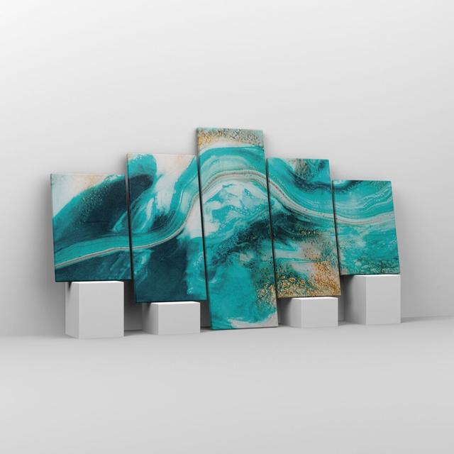 Water Sea Ocean - 5 Piece Wrapped Canvas Painting Canora Grey Size: 100cm H x 150cm W on Productcaster.