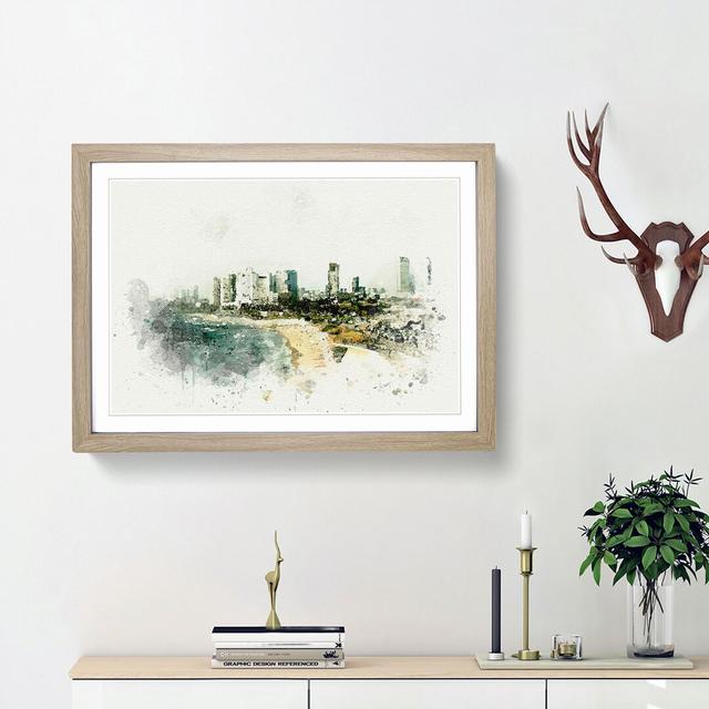 Tel Aviv Israel Skyline in Abstract - Picture Frame Graphic Art Print East Urban Home Frame Option: Oak Framed, Size: 48cm H x 65cm W x 2cm D on Productcaster.