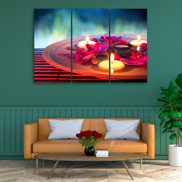 Canvas Print Zen Flowers Candle Wellness Ebern Designs Size: 60cm H x 120cm W on Productcaster.