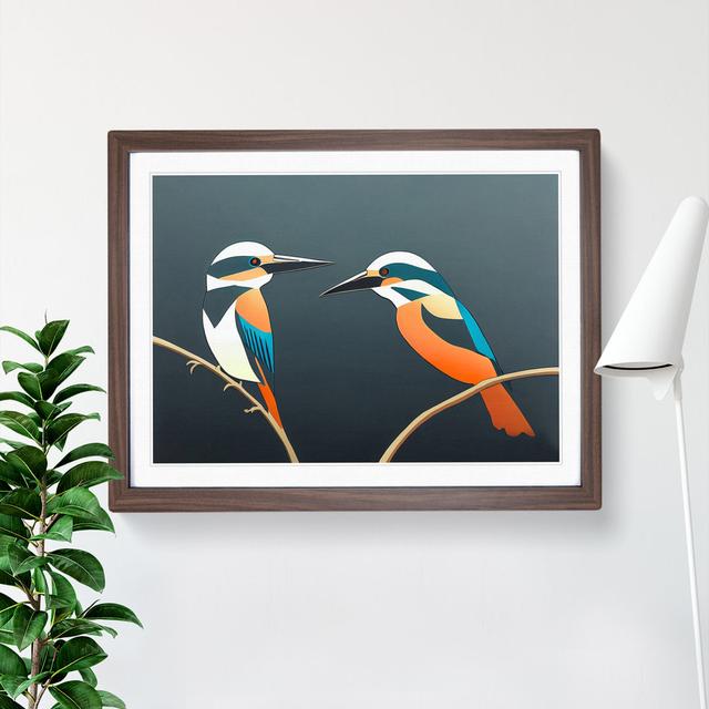 Abstract Kingfisher Birds - Picture Frame Graphic Art Metro Lane Size: 46cm H x 64cm W x 2cm D, Frame Colour: Walnut on Productcaster.