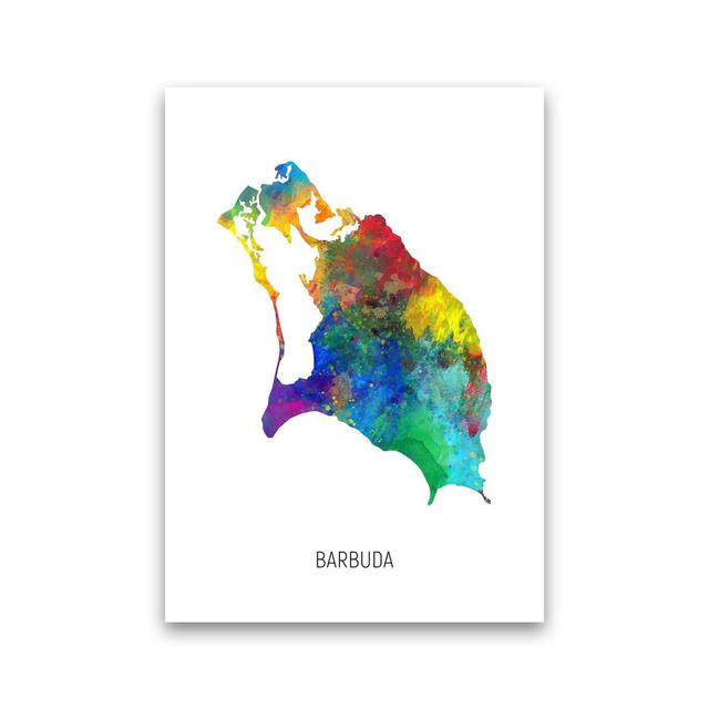 Barbuda Watercolour Map by Michael Tompsett - Graphic Art Latitude Run Format: Unframed, Size: 42cm H x 30cm W x 1cm D on Productcaster.