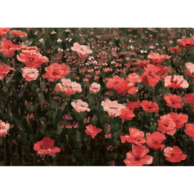 Coral Floral Field with Wood Grain - Wrapped Canvas Painting Marlow Home Co. Size: 51cm H x 76cm W x 3.8cm D on Productcaster.