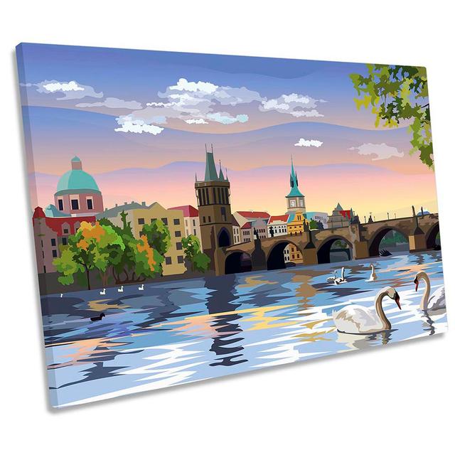 Charles Bridge Prague River - Wrapped Canvas Print Marlow Home Co. Size: 30.5cm H x 45.7cm W x 2cm D on Productcaster.