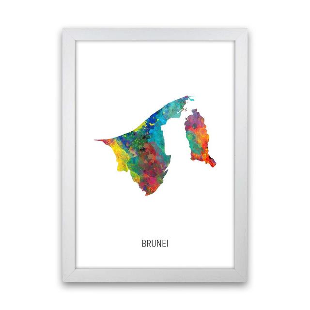 Brunei Watercolour Map by Michael Tompsett - Graphic Art Latitude Run Format: White Framed, Size: 63cm H x 46cm W x 3cm D on Productcaster.