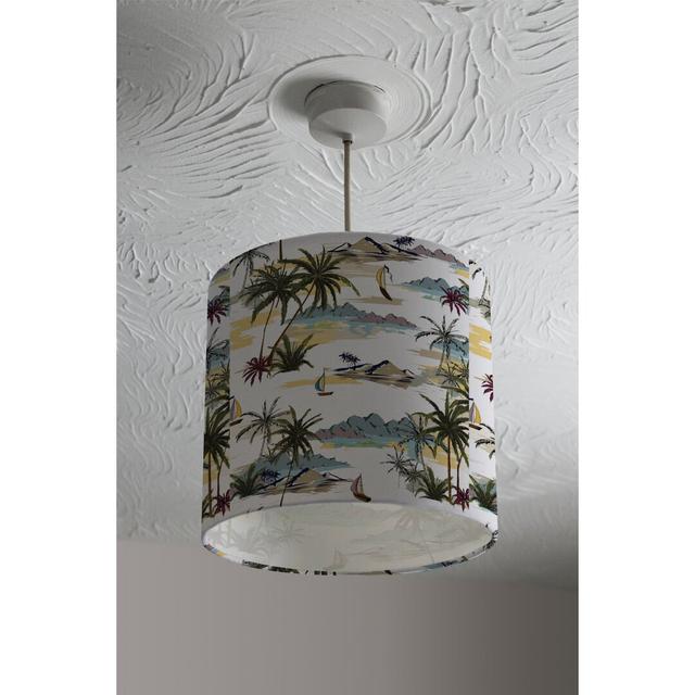 Palm Trees Cotton Drum Lamp Shade Pergo Classics Size: 22cm H x 25cm W x 25cm D on Productcaster.