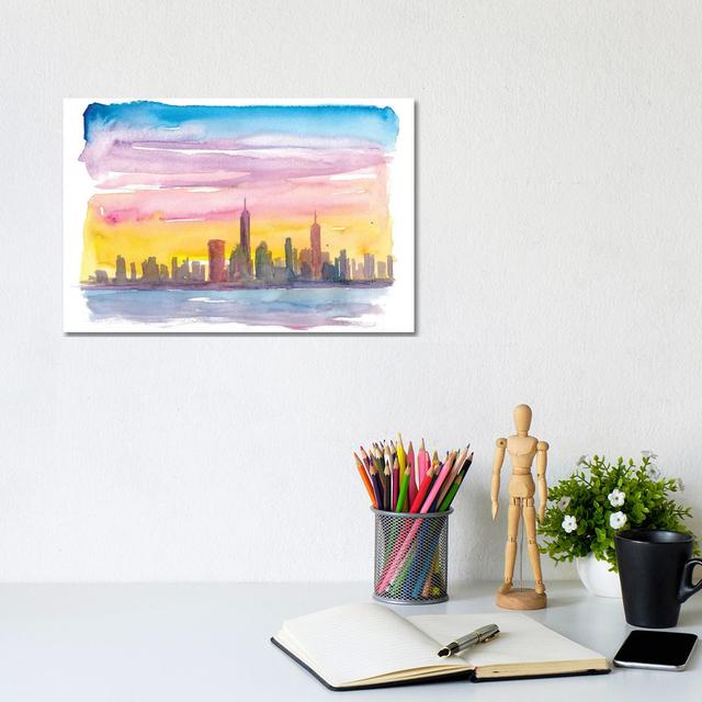 New York City Skyline in Golden Sunset Mood by Markus & Martina Bleichner - Wrapped Canvas Painting Latitude Run Size: 20.32cm H x 30.48cm W x 1.91cm on Productcaster.