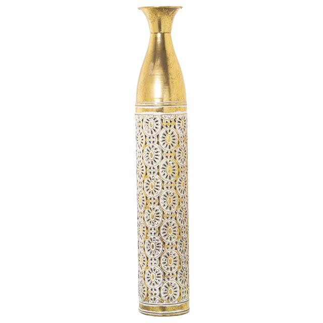 Gold/White Metal Vase Ivy Bronx Size: 70cm H x 15cm W x 15cm D on Productcaster.