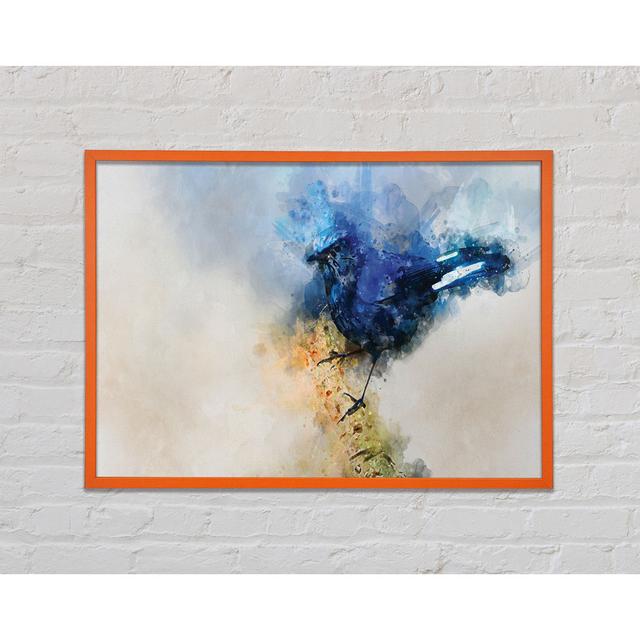 Blue Watercolour Bird On Branch Framed Print Ivy Bronx Size: 59.7cm H x 84.1cm W x 2cm D, Format: Orange Framed Paper on Productcaster.