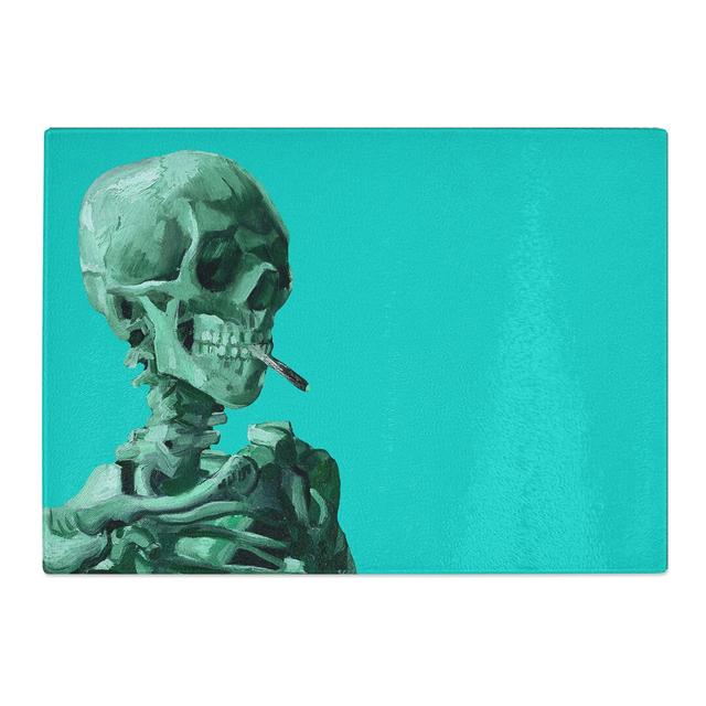 Blue Skull of a Skeleton with Cigarette by Vincent Van Gogh Chopping Board East Urban Home Size: 0.4cm H x 20cm W x 28.5cm L on Productcaster.