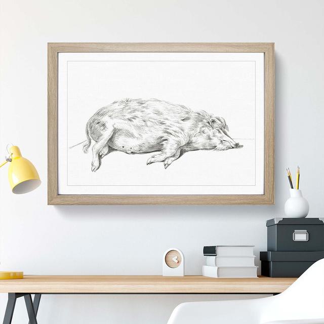 Lying Pig by Jean Bernard - Picture Frame Drawing Print East Urban Home Frame Option: Oak Framed, Size: 36cm H x 48cm W x 2cm D on Productcaster.