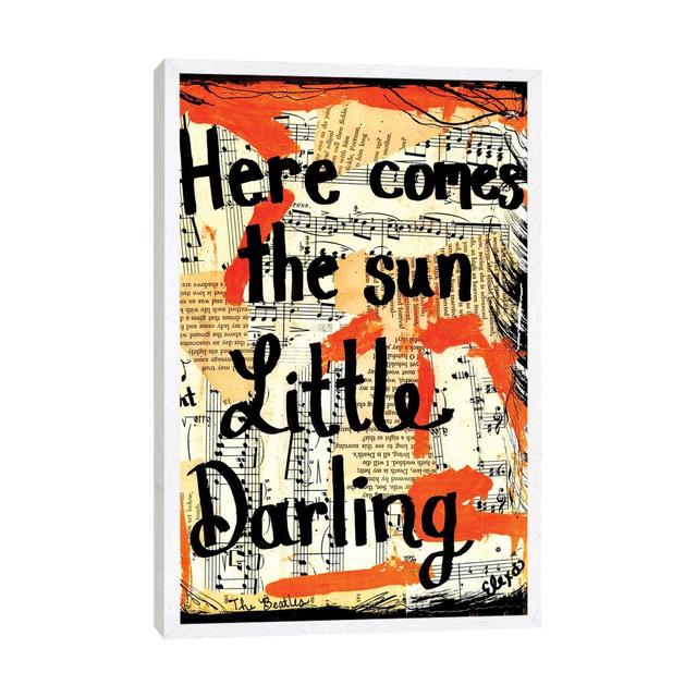 Here Comes The Sun By Beatles Happy Larry Size: 66.04cm H x 45.72cm W x 3.81cm D, Format: White Framed on Productcaster.