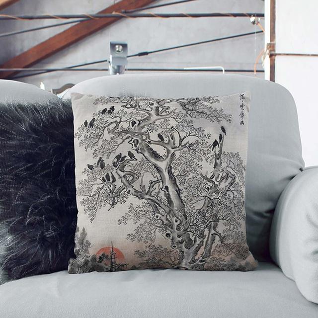 Flock of Crows at Dawn by Kawanabe Kyosai Cushion with Filling East Urban Home Size: 40cm H x 40cm W x 15cm D, Backing Colour: Stone on Productcaster.