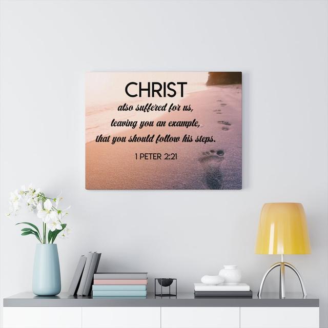 Follow Christ Steps 1 Peter 2:21 - Wrapped Canvas Typography Blue Elephant Size: 46cm H x 61cm W on Productcaster.