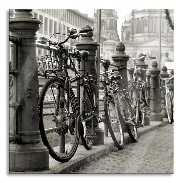 Ungerahmtes Foto auf Glas "Bicycle in Amsterdam" Ebern Designs Größe: 60 cm H x 60 cm B x 0.4 cm T on Productcaster.