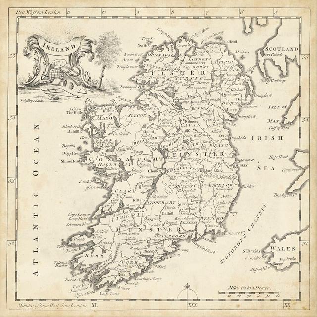 Map Of Ireland by T. Jeffreys - Wrapped Canvas Art Prints Metro Lane Size: 30cm H x 30cm W x 3.8cm D on Productcaster.