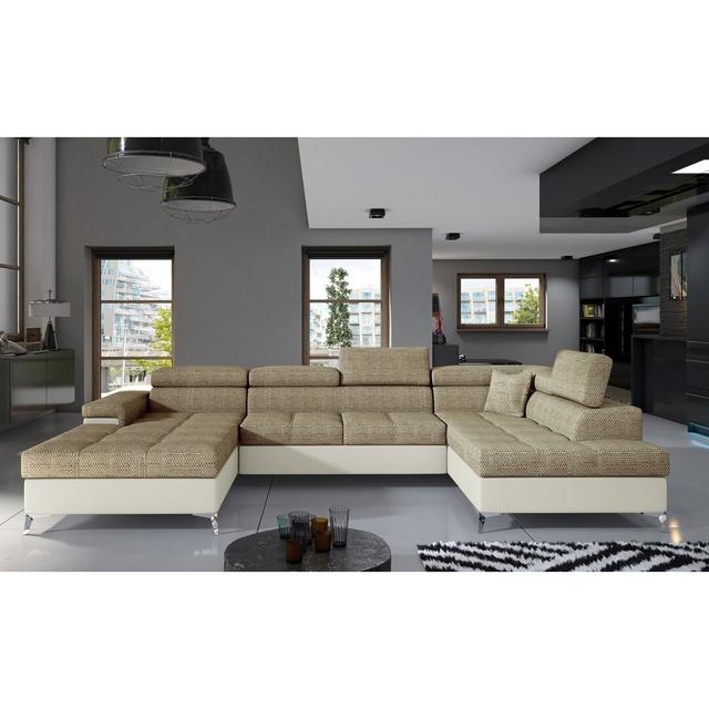 Ecksofa Geraci mit Bettfunktion Metro Lane Ausrichtung: Rechts ausgerichtet, Polsterfarbe: Braun/Cremefarben on Productcaster.