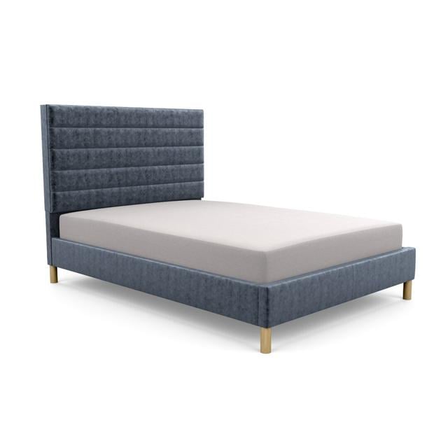 Premium Beaumere Upholstered Bed Frame Latitude Run Size: Small Single (2'6), Upholstery Material: Crushed Velvet, Upholstery Colour: Denim on Productcaster.