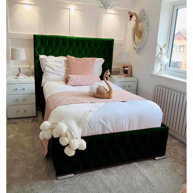 Tharpe Upholstered Bed Frame Mercer41 Colour: Emerald Green, Size: Super King (6') on Productcaster.