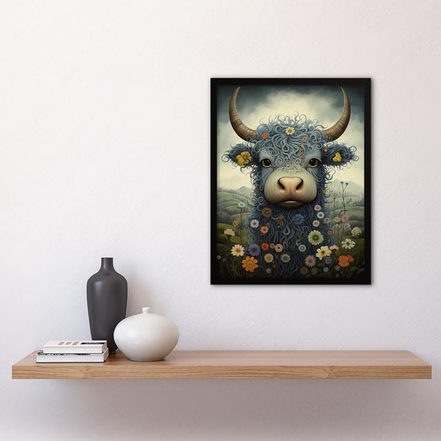 Small Blue Highland Cow Wildflower Meadow Fun Coo - Single Picture Frame Print Marlow Home Co. on Productcaster.