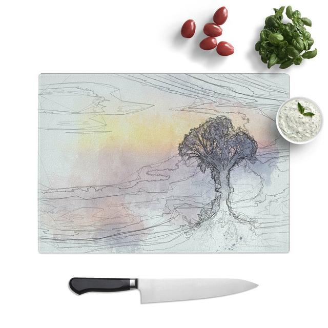 Tempered Glass Tree Reflecting upon the Lake in Abstract Chopping Board East Urban Home Size: 28.5 cm W x 20 cm L on Productcaster.