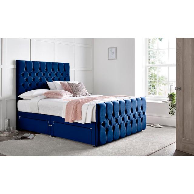 Fleisher Divan Bed with 54" Floorstanding Headboard Rosdorf Park Storage Type: 2 Left Drawers, Size: Small Double (4'), Colour: Blue on Productcaster.