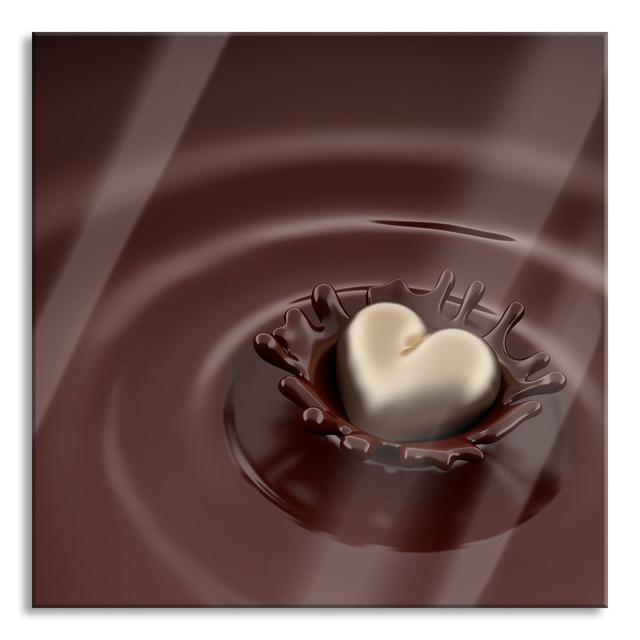 Gold Heart Falling In Chocolate - No Frame Print on Glass Brayden Studio Size: 80cm H x 80cm W x 0.4cm D on Productcaster.