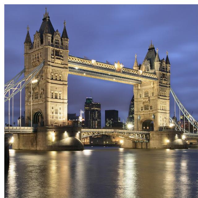 London Tower Bridge by Night Textured Semi-Gloss Wallpaper Roll East Urban Home Material quality: Standard (110g/m²), Size: 3.36m x 336cm on Productcaster.