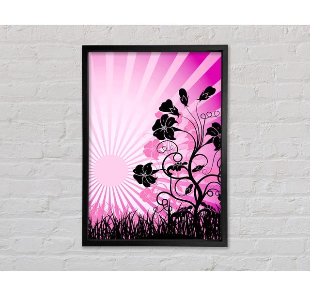 Black Flowers Pink Sunrays - Single Picture Frame Art Prints on Canvas Bright Star Size: 118.9cm H x 84.1cm W x 3.3cm D on Productcaster.