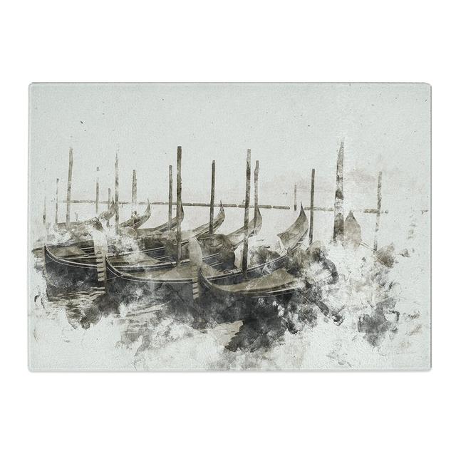 Tempered Glass Docked Gondolas in Venice Italy Chopping Board East Urban Home Size: 20 cm x 28.5 cm on Productcaster.