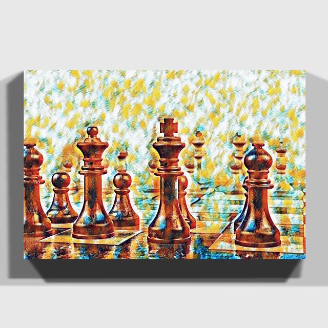 'Chess Board Game Pieces (2)' Art Print on Canvas East Urban Home Size: 50cm H x 76cm W on Productcaster.