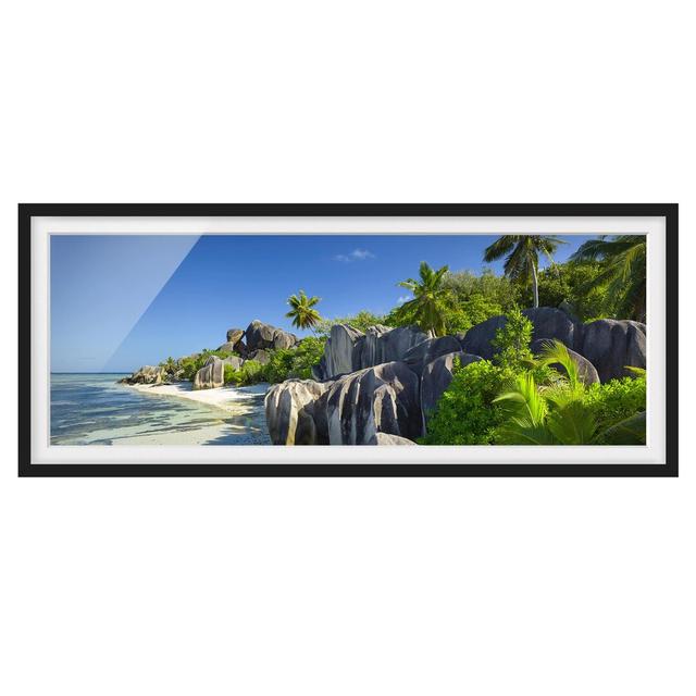 Picture With Frame - Dream Beach Seychelles - Landscape Panorama Highland Dunes Size: 20cm H x 50cm W x 2cm D, Frame Option: Black Framed on Productcaster.