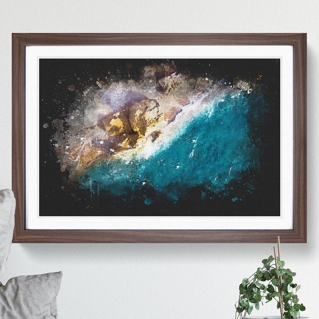 Shoreline in Rhodes in Greece Paint Splash - Picture Frame Graphic Art East Urban Home Size: 36cm H x 48cm W x 2cm D, Frame Option: Walnut on Productcaster.