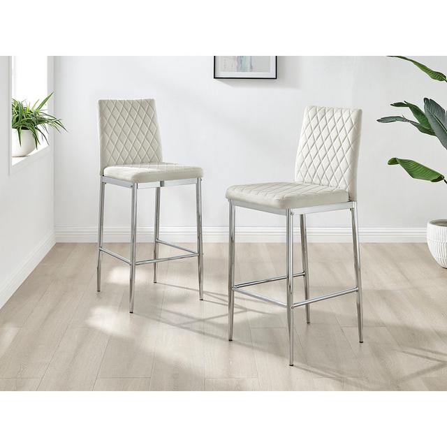 Milton Luxury Breakfast Bar Stool in Quilted Design Velvet Silver Leg - Modern Chic Kitchen (Set of 2) Fairmont Park Seat Colour: Cream on Productcaster.