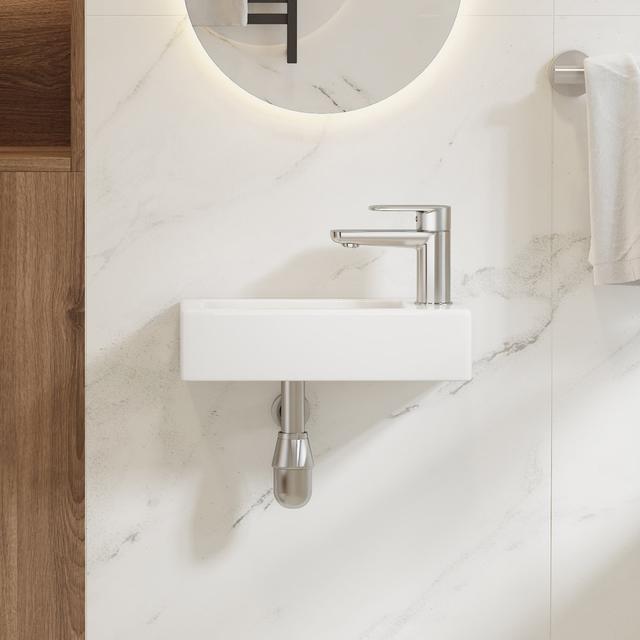 Turner 370mm x 185mm White Vitreous China Rectangular Wall Hung/Countertop Basin Bathroom Sink with Tap Hole, Right Handed(Sink Only) Eridanus on Productcaster.