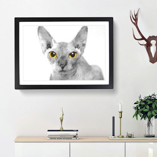 Sphynx Cat with Amber Eyes - Picture Frame Painting Print East Urban Home Size: 62cm H x 87cm W x 2cm D, Frame Option: Black Framed on Productcaster.