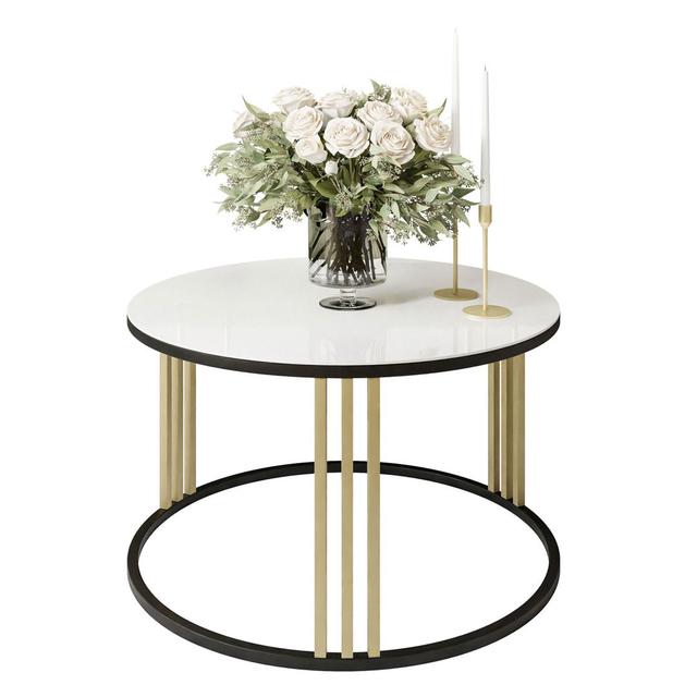 Baird Frame Coffee Table Fairmont Park Table Top Colour: White Glass, Table Base Colour: Black/Gold on Productcaster.