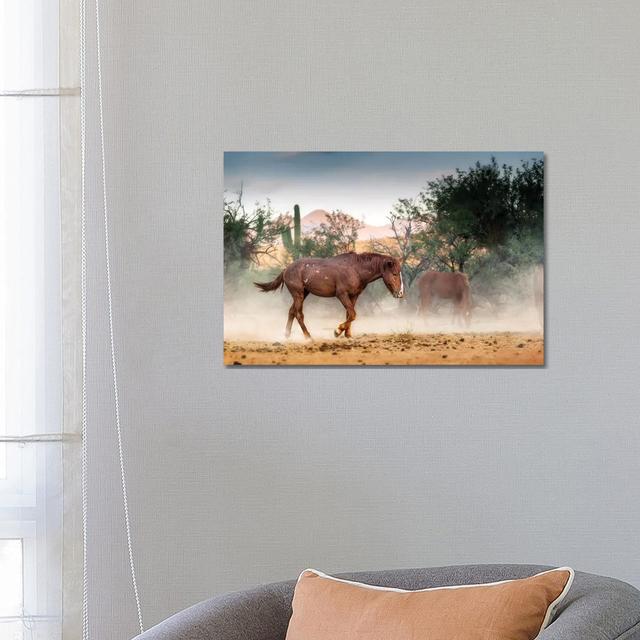 Wild Horse Running In Arizona Desert by Susan Schmitz - Wrapped Canvas Gallery-Wrapped Canvas Giclée Alpen Home Size: 45.72cm H x 66.04cm W x 1.91cm D on Productcaster.