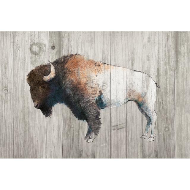 Colorful Bison Dark Brown on Wood by Avery Tillmon - Wrapped Canvas Art Prints Natur Pur Size: 51cm H x 76cm W x 3.8cm D on Productcaster.