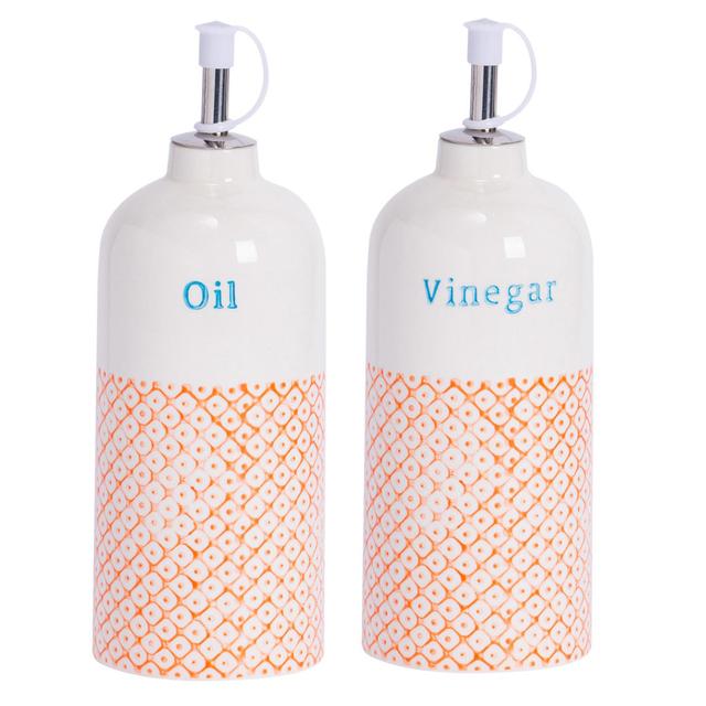 Nicola Spring - Hand-Printed Oil & Vinegar Pourer Bottles Set - 500ml - Orange (Set of 2) Nicola Spring on Productcaster.