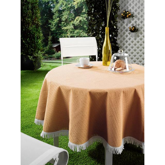 Anala Circle No Pattern Vinyl Tablecloth Marlow Home Co. Size: 160 cm, Colour: Beige on Productcaster.